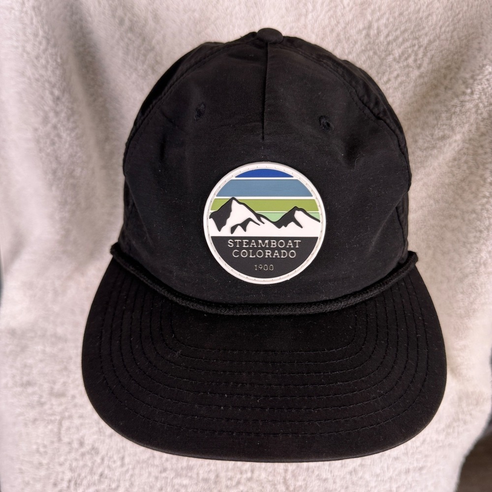 Steamboat Colorado Mens Rope Hat Black Logo Ski Snowboard Outdoor Camping